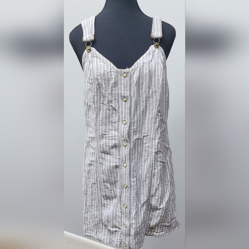 Free People Living Color Gray Striped Pinafore Dress  Size M